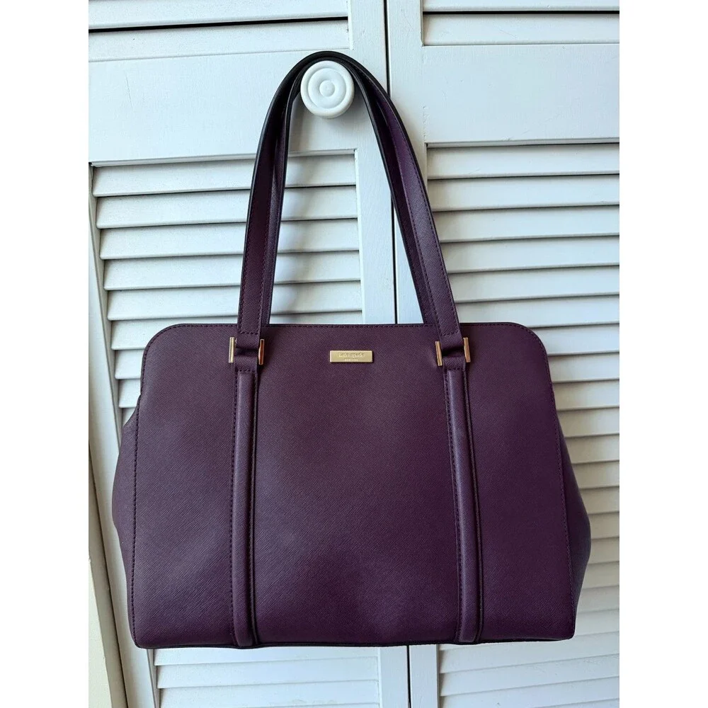 Kate Spade New York Purple Leather Tote Bag with Gold-Tone Hardware